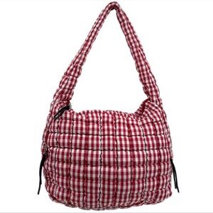 Lulu Mac Red And White Gingham Puffer Quilted Handbag